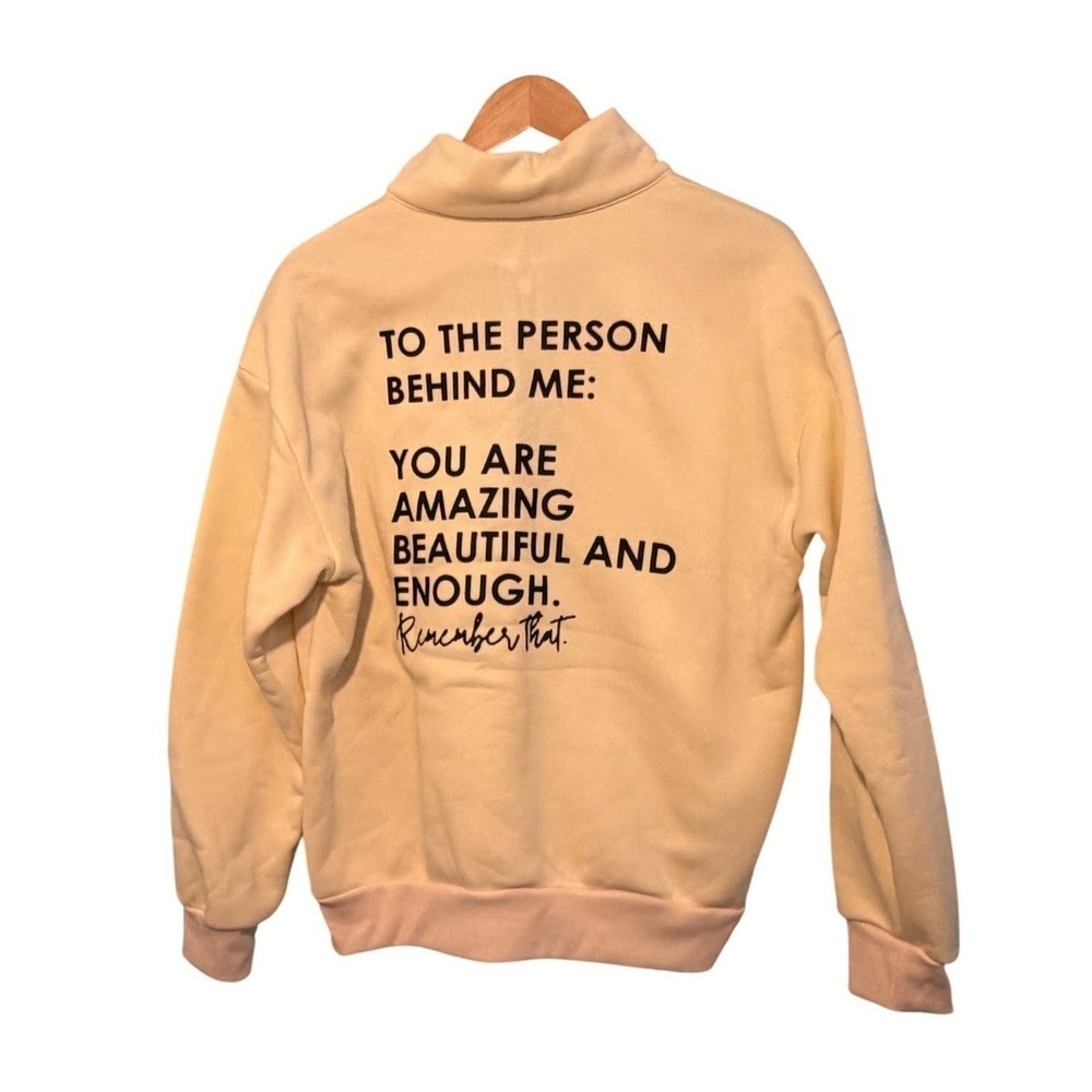 You Matter Statement Graphic Print Half Zip Sweatshirt Cream Black Knit L